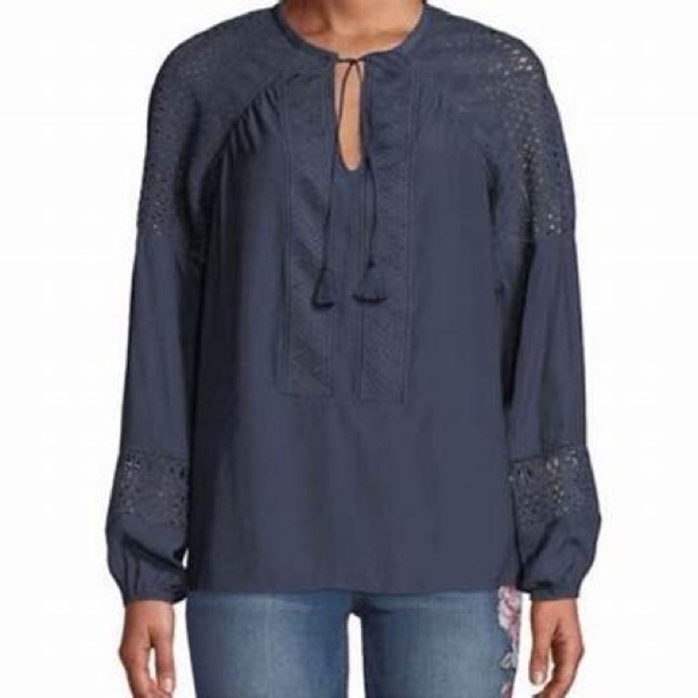 Ramy Brook Winnie Navy Blouse Crochet Trim Sz Small